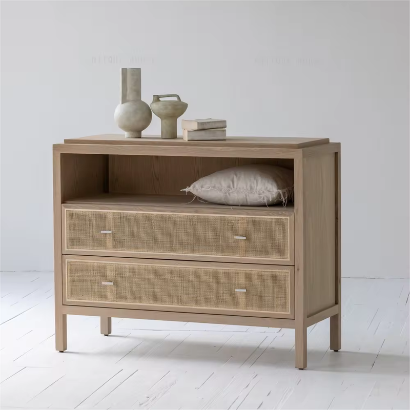 Rattan Oak Wood Cabinet Storage Cabinet