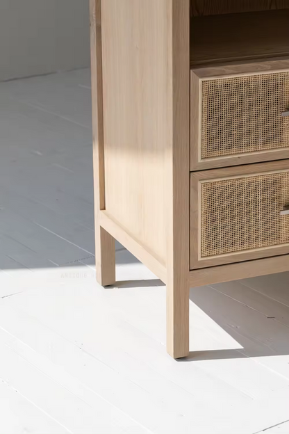 Rattan Oak Wood Cabinet Storage Cabinet