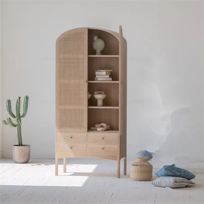 Natural Rattan Drawer of Cabinets Wooden Wardrobe