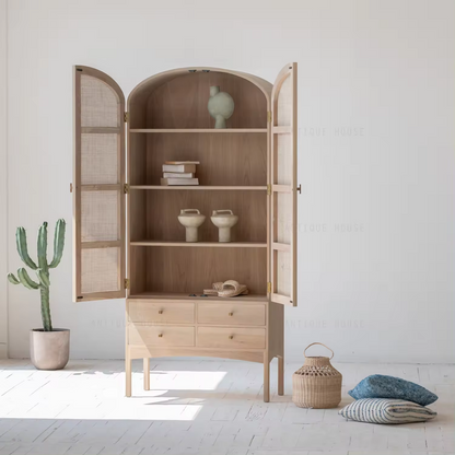 Natural Rattan Drawer of Cabinets Wooden Wardrobe