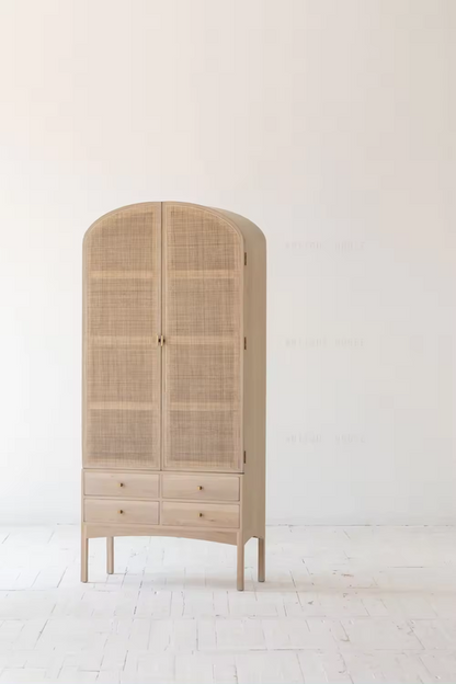 Natural Rattan Drawer of Cabinets Wooden Wardrobe