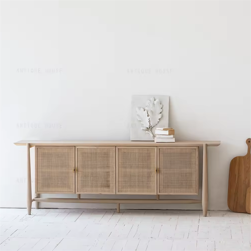 Natural Rattan Furniture Oak Sideboard Storage Cabinet