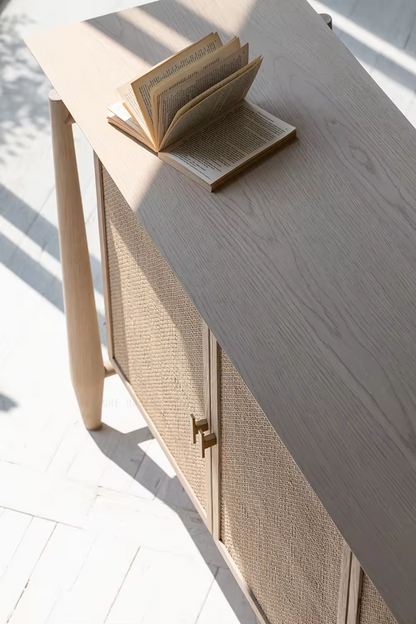 Natural Rattan Furniture Oak Sideboard Storage Cabinet