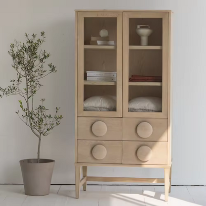 Solid Wood Oak Display Cabinet Glass Bookcase