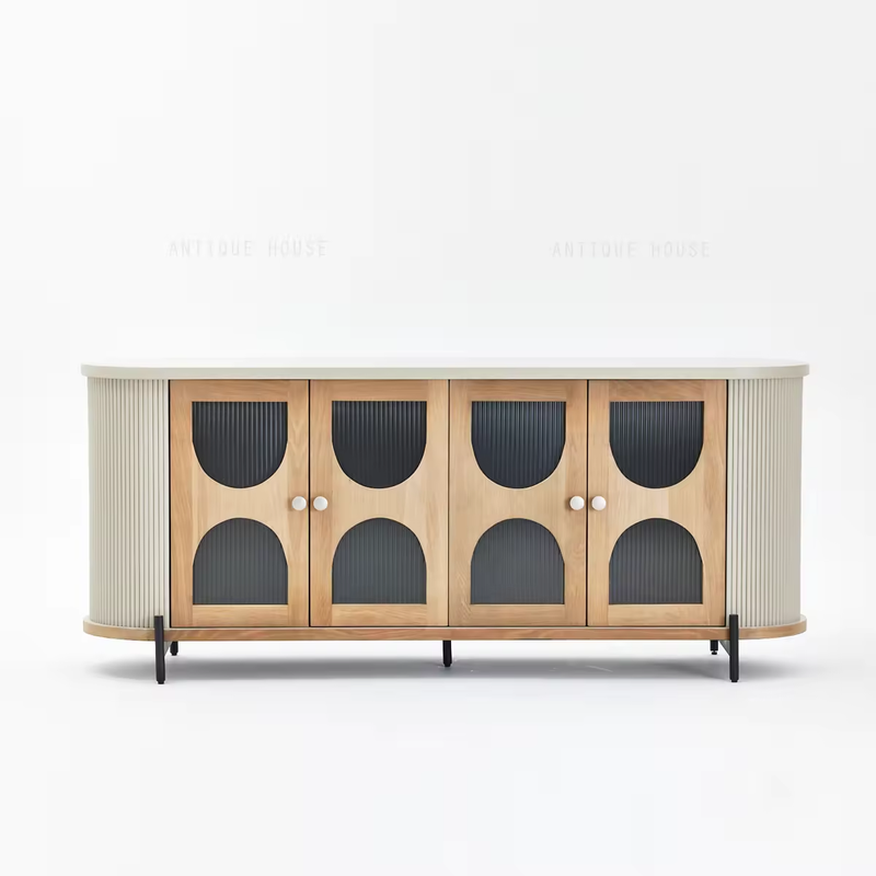 Modern Glass Oak Concrete Sideboard