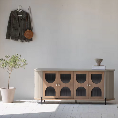 Modern Glass Oak Concrete Sideboard