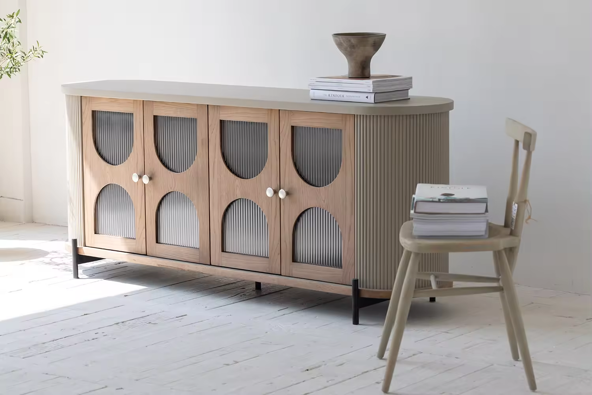 Modern Glass Oak Concrete Sideboard