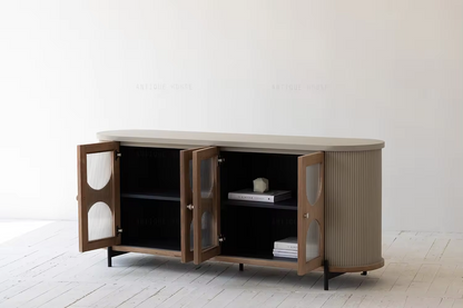 Modern Glass Oak Concrete Sideboard